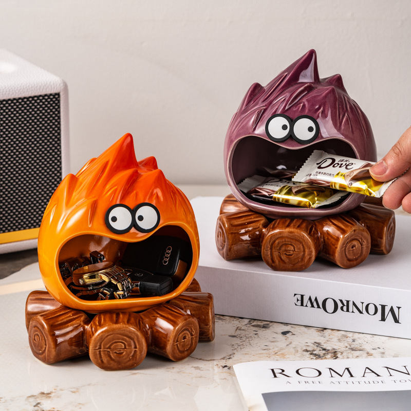 Men'S Accessories Tray - Ceramic Storage Ornaments Cartoon Flame Man